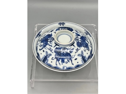 青花麒麟福寿康宁纹大盖碗