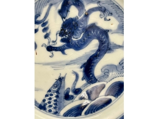 青花鱼化龙纹折沿盘