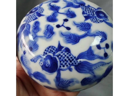 清代鱼藻纹印泥盒