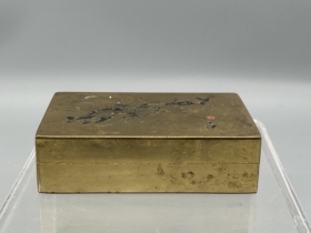 铜蚀刻填漆河虾长方墨盒