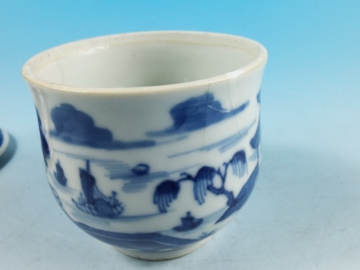 青花山水楼阁帖花耳杯