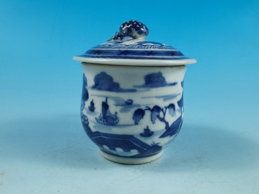 青花山水楼阁帖花耳杯