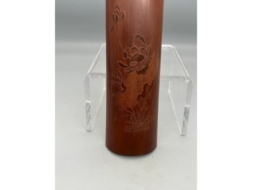 竹刻留青荷塘清趣臂搁
