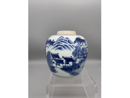 青花山水纹砂口罐