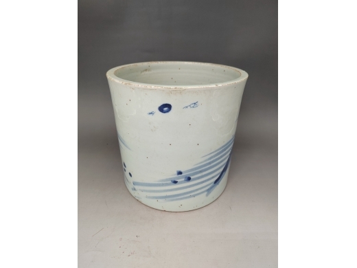 青花山水人物大笔筒