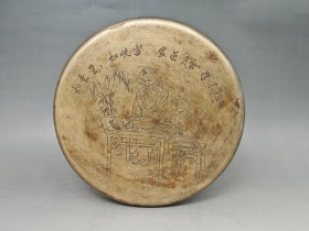 铜刻教子图大圆墨盒