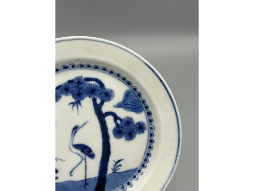 青花松鹤延年折沿盘
