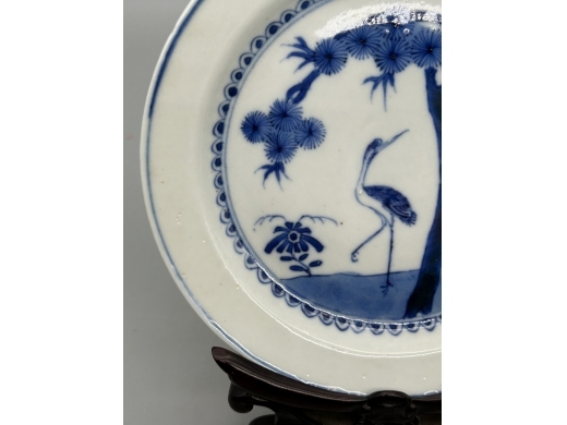 青花松鹤延年折沿盘
