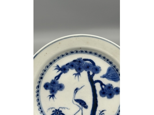青花松鹤延年折沿盘